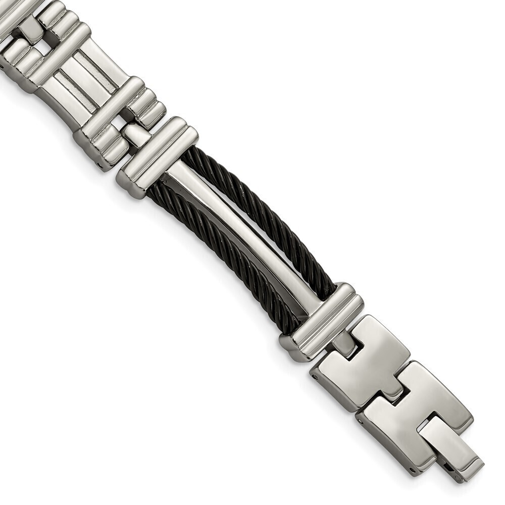 Kazi Luxury Titanium Polished Black IP-plated 8.5in Bracelet